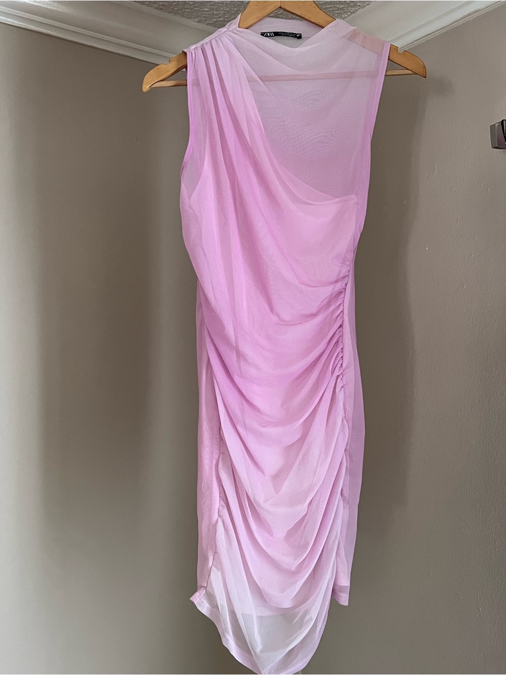 Zara One-Shoulder Draped Pink Cocktail Dress